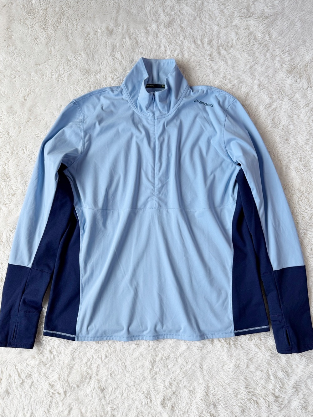 Brooks Run Happy Men Blue Technical Half Zip Sweater XL Activewear Running Gym